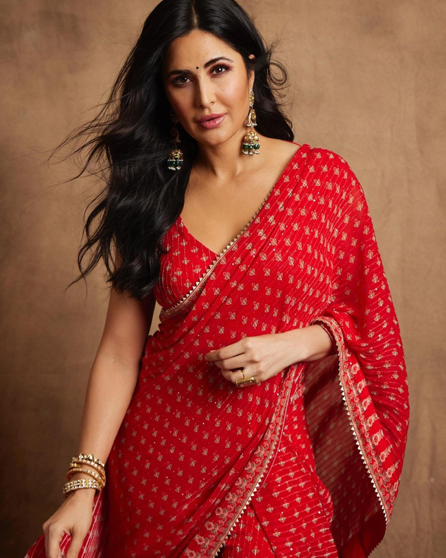 Staggering Poses Of Katrina Kaif In Red Saree